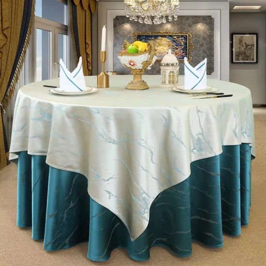 Hotel Restaurant Round white and sea green Table Cloth